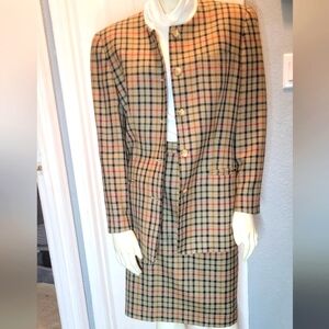 VTG 90's DAKS London Tartan Plaid Womens Wool‎ Suit 28" Waist Skirt